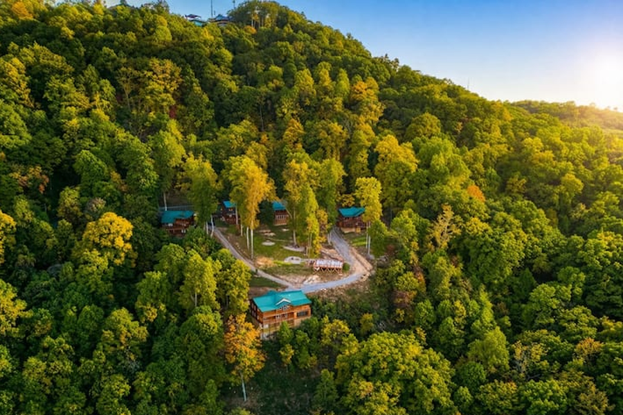 resort far in the mountains and woods